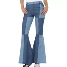 Disfraces Adultos - Pantalón De Campana Azul Patchwork Para Mujer