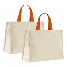 Ecobag Sacola De Lona 40x32x20cm Kit 2 Pçs Alça Laranja