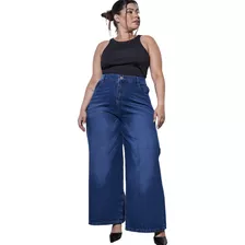 Jean Maxi Wide Leg Cheta Mujer Tiro Alto Rigido Talle Grande