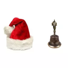 Chapéu Touca Gorro De Papai Noel + Sino De Bronze 