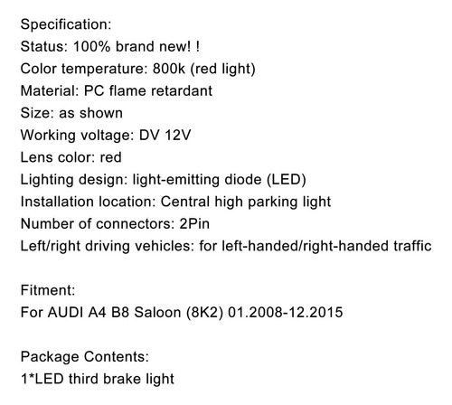 3 Luces De Freno, Tercera Para Audi A4 B8 Berlina 2008-2015 Foto 4