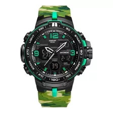 Relógio Masculino Weide Anadigi Wa3j8005 Verde Camuflado Cor Do Fundo Preto