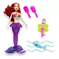 Kit Boneca Sereia Articulada Estilo Barbie Luz Musical