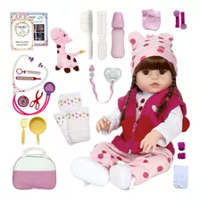 Boneca Bebê Reborn 100% Silicone Girafinha + 25 Itens Luxo