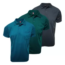 Camisa Polo Com Bolso Poliester E Viscose Kit 3 Polos