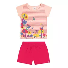 Conjunto Infantil Blusa Short Listras Flores Animais Verão