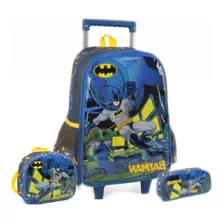 Kit Mochila Batman De Rodas Escolar Com Lancheira E Estojo