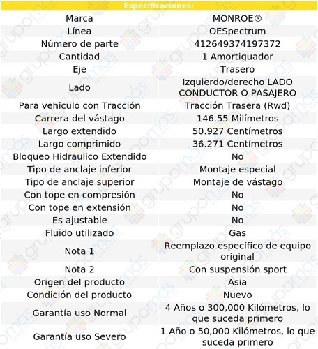 1 Amortiguador Conductor O Pasajero Tra Oespectrum G35 03-05 Foto 3