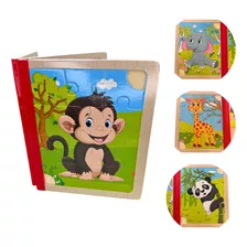 Livro Infantil Quebra Cabeça Madeira Montessori Safari 