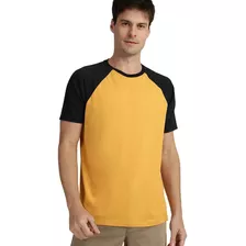 Camiseta Masculina Raglan Amarelo Mostarda E Preto