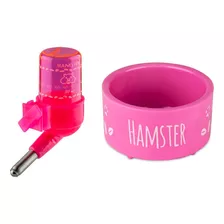 Kit Hamster - Bebedouro 30 Ml + Comedouro 70 Ml (rosa)