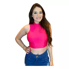 Top Blusinha Cropped Gola Alta Manga Regata