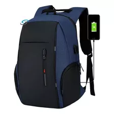 Mochila Back Pack Antirrobo Con Usb Moda Super Calidad L-r G Color Azul Diseño De La Tela Impermeable