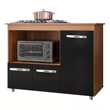 Balcão P/ Cooktop 5 Bocas Forno Microondas Multiuso Ana Cor Preto/savana