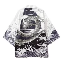 Casaco Longo Feminino Quimono Japonês Yukata Dragon