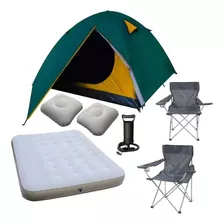 Carpa 4 P + Colchón 1 Plazas 2 Almohadas Inflador + 2 Sillas