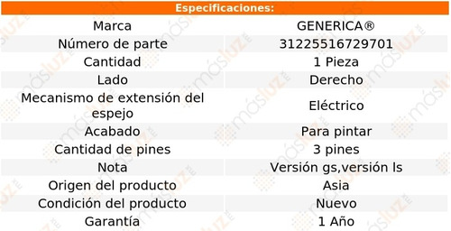 Espejo Der Elect P/pintar 3 Pines Grand Marquis 96/97 Foto 2