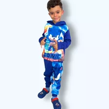 Conjunto Abrigo De Frio Infantil Sonic Casaco E Calça Touca