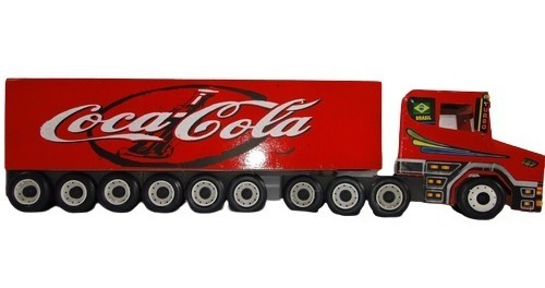 Caminhão Carreta Scania Baú Coca Cola 5 Eixos Brinquedo Madeira