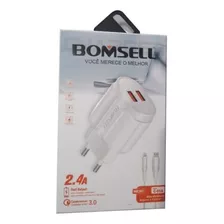 Carregador Bomsell De Celular V8 Turbo 2 Entradas Usb Branco