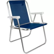 Cadeira De Praia Piscina Aluminio Dobravel Sannet Alta Mor Cor Azul Mar