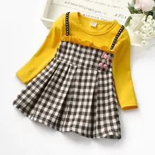 Vestido Infantil Menina Xadrez Manga Longa