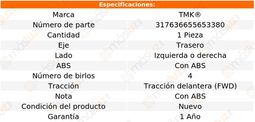 1- Maza Trasera Izq/der Con Abs Saveiro L4 1.6l 14/17 Tmk Foto 2