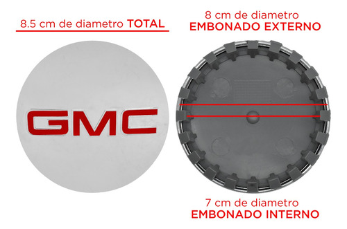 4 Tapones Centro Rin Gmc Yukon Denali 83mm Cromo Logo Rojo Foto 7