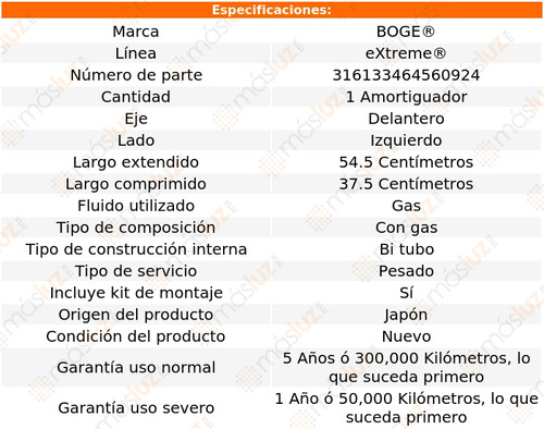 1- Amortiguador Gas Delantero Izq Pilot 03/08 Boge Extreme Foto 2