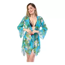 Kimono Cardigã Vestido Floral Saída Praia Chic Luxo Verão