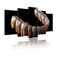 Quadro Mosaico 105x60cm Mod744 Odontologia Dentes 3d 5pçs Cor Preto Cor Da Armação Preto