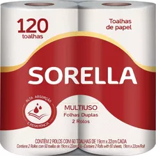 Papel Toalha 19cm X 22cm 2 Rolos Com 60 Folhas Sorella