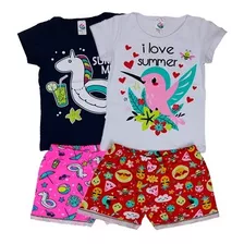 Kit 2 Conjuntos Infantil Menina Verão Estampas 1 Ao 8 Anos