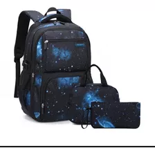 Mochila Escolar Lonchera Estuche Pack Escolar 40l Color Negro Galaxia