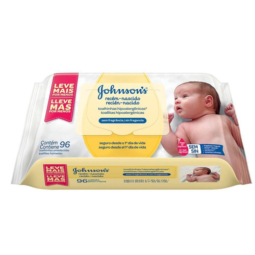 Lenço Umedecido Recém-nascido Johnson's Baby Com 96 Unidades