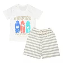 Conjunto Infantil 4 Ao 8 Camiseta E Shorts Listrado Sunfing