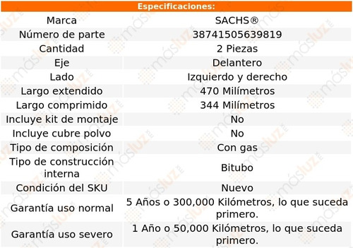 Set 2 Amortiguadores Del Sachs Roadster Rwd L3 0.7l 04 Al 05 Foto 2