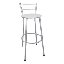 Banqueta Cadeira Prata Média 60cm Para Cozinha Bar Balcão Acabamento Da Estrutura Lacado Cor Branco