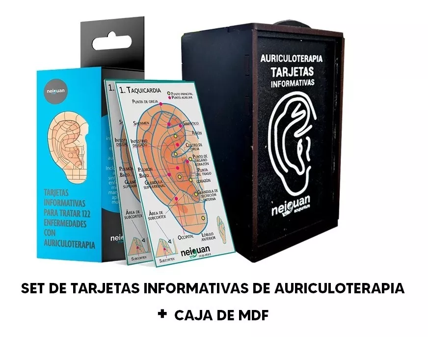 Set Tarjetas Didacticas Para Auriculoterapia + Caja Mdf