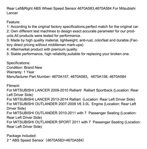 2 Sensor Abs Trasero Para Mitsubishi Lancer Outlander Sport Foto 10