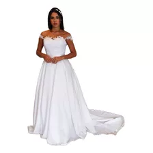 Vestido De Noiva Lindo Com Alça Renda+ Saiote Filó+ Véu Eleg