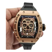 Reloj Premium Rm Skull Rm52 Calavera Oro Rosa Automatico