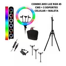 Combo Aro De Luz Led 45cms Multicolor Rgb 3 Soportes Celular