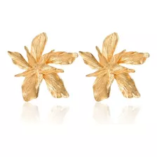 Aretes De Flor Grande Con Baño Oro 14k Diseño Unico Elegante