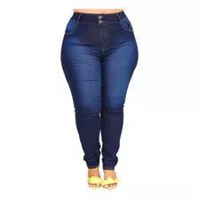 Calça Azul Escuro Plus Size Feminina Jeans Cintura Alta