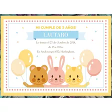 20 Invitación Cumpleaños Animales Primer Año Bautismo