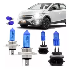 Kit Lampadas Onix Prisma Ltz Lt Joy 2017 2018 2019 Super Brancas Farol H4 55w Milha H27 881 27w - Techone 8500k Inmetro