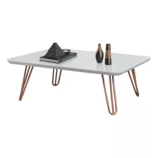 Mesa De Centro Branco Com Pés De Metal Cobre 40x70 Cm