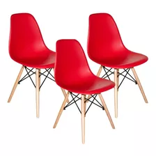 Cadeira De Jantar Decorshop Charles Eames Dkr Eiffel, Estrutura De Cor Vermelho, 3 Unidades