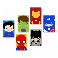 Kit 6 Quadros Placas Decoração Heróis Cute Vingadores